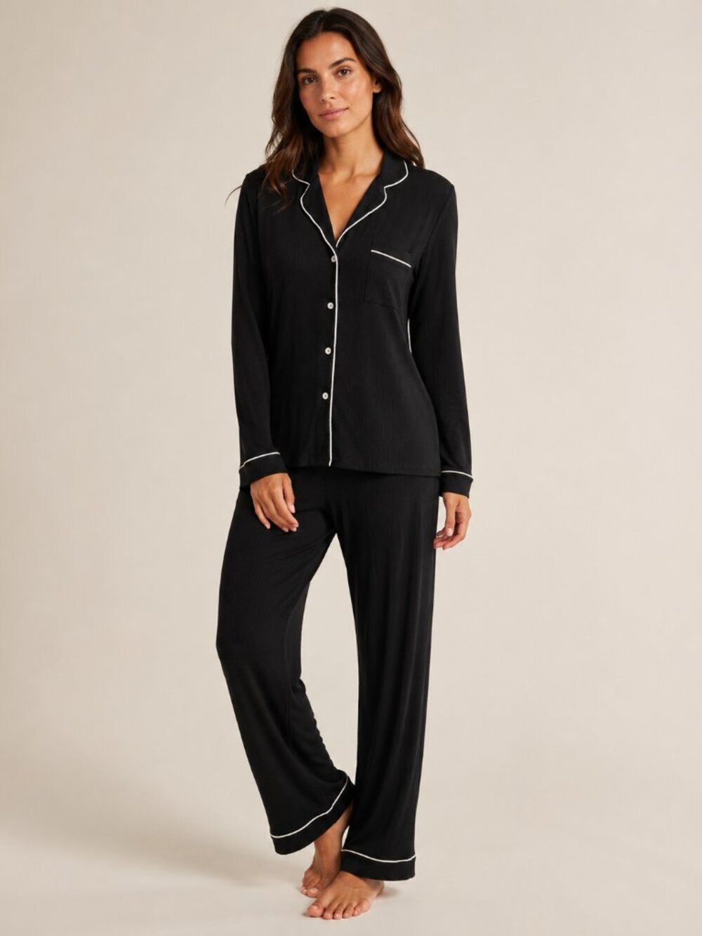 State of Day Black Ribbed Pajama Set Size Small NWT